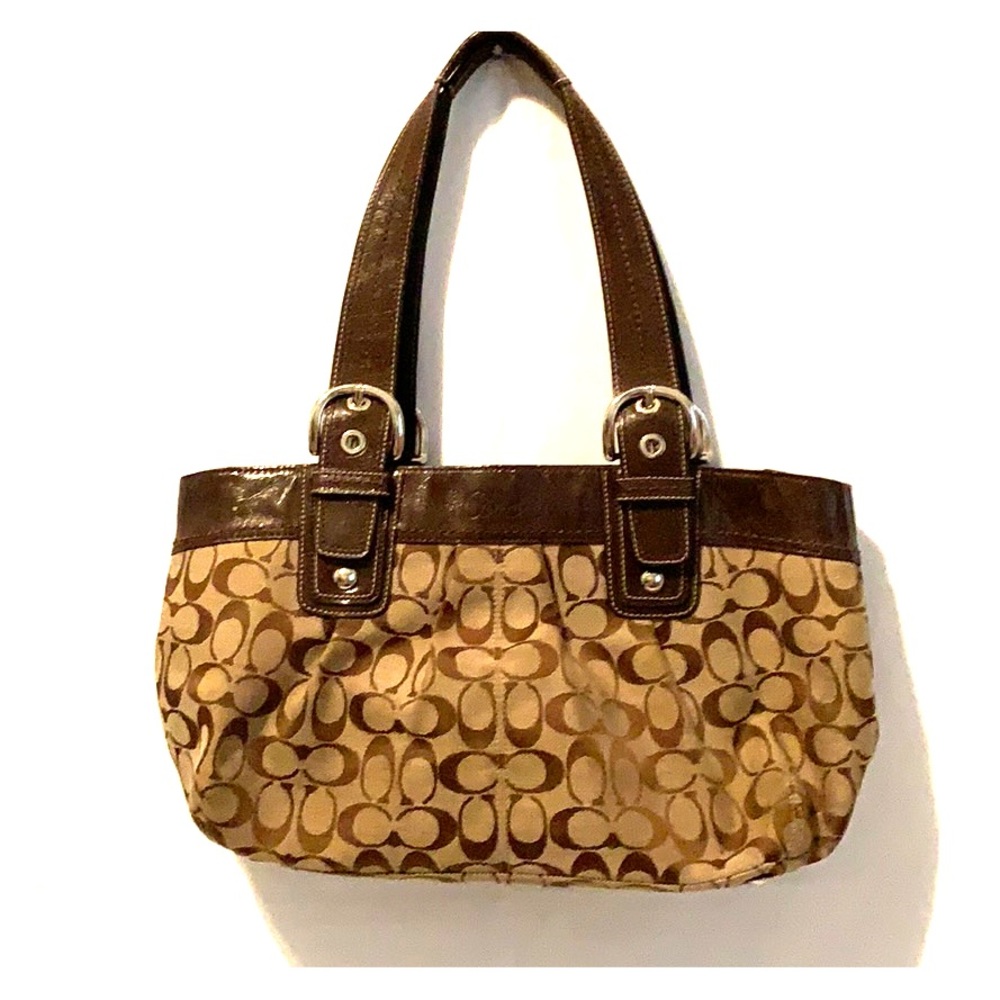 Coach signature fabric and leather combination bag